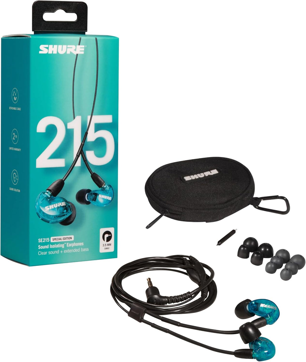 Shure SE215SPE – Audífonos Intrauriculares con Aislamiento de Sonido, Edición Especial Azul Translúcido