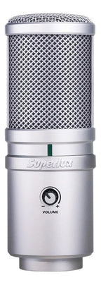 Superlux E205U - Micrófono Condensador USB Gris vista frontal con base