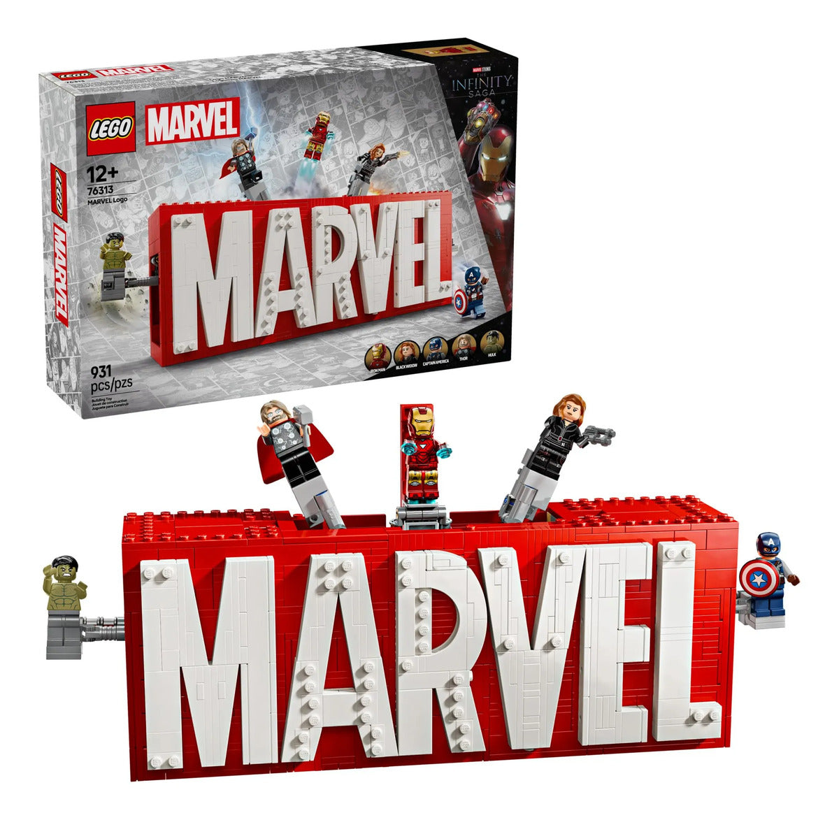 LEGO Marvel Logo con 5 Minifiguras Vengadores 76313 - Set Interactivo 12+